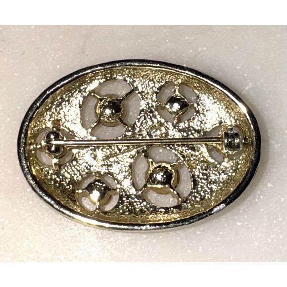 Vintage Emmons Signed Gold Tone Rhinestone Painter's Palette Oval Brooch Pin - Picture 2 of 4